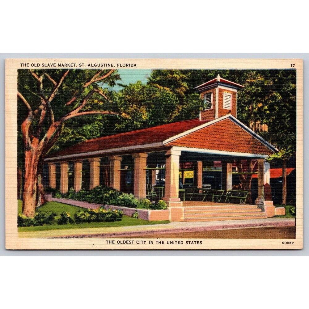 Vtg Linen Postcard St Augustine FL Old Slave Market Tichnor Bros 60882 Unposted
